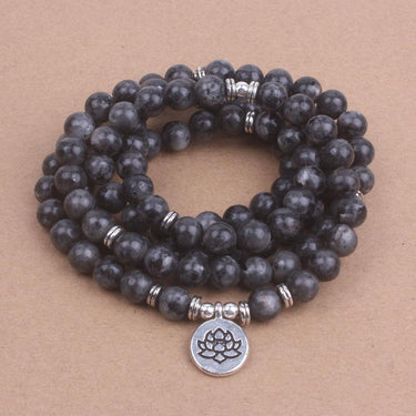 108 Beads Labradorite Mala Lotus / Om / Buddha Charm Bracelet-Your Soul Place